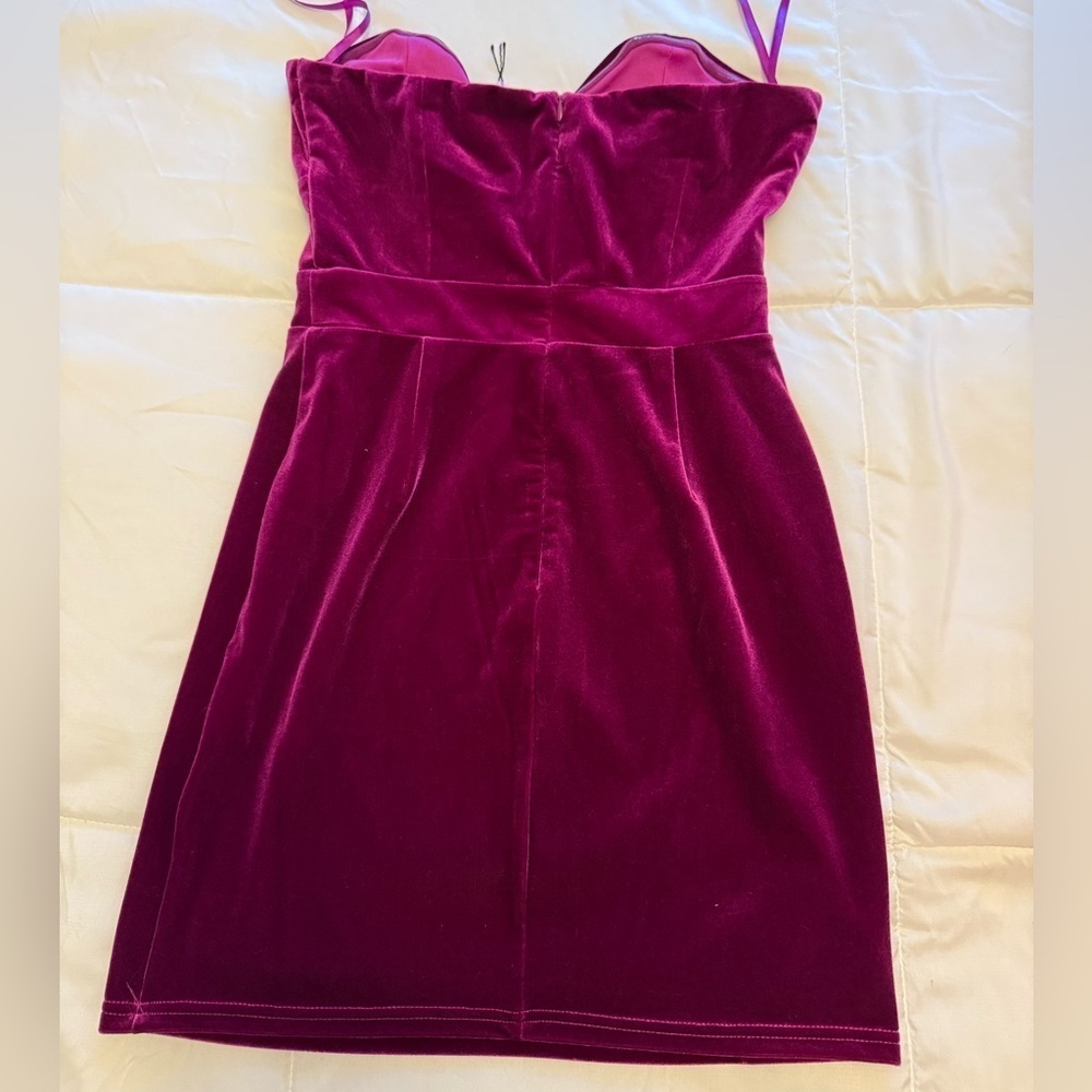 NWOT Avec Les Filles Satin Bow Front Hot Pink Mini Dress Size Small - Picture 5 of 5
